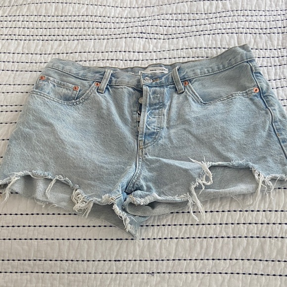 Mango Light Blue Distressed Jean Shorts - Picture 1 of 2